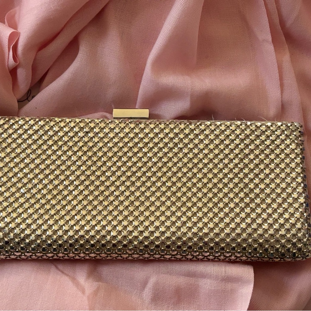 Jessica McClintock Gold Mesh Evening Clutch with Rectangular Clasp